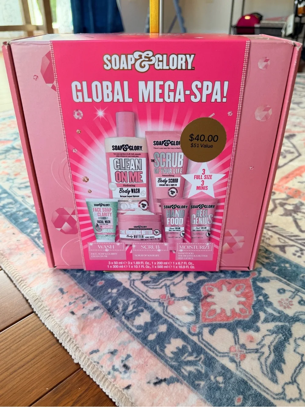 Soap & Glory Global Mega-Spa Gift Set | New | 6-Piece Bath & Body Collection